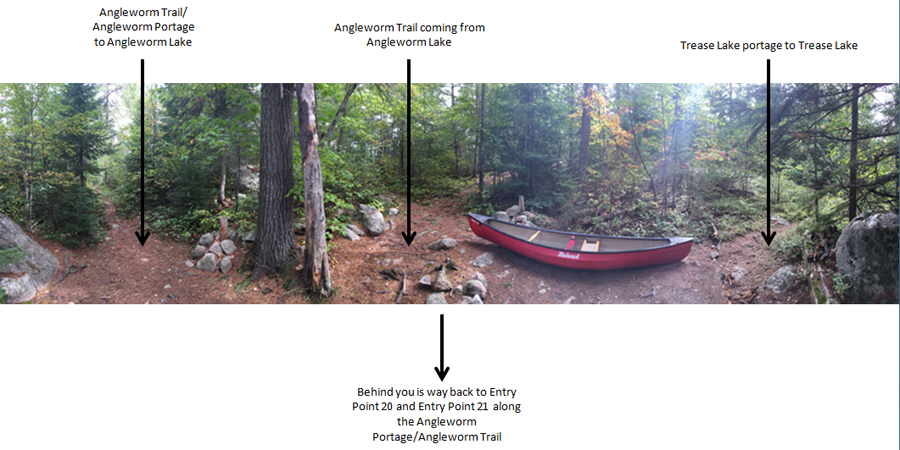 Crossroads of a four way intersection along Angleworm Lake Trail